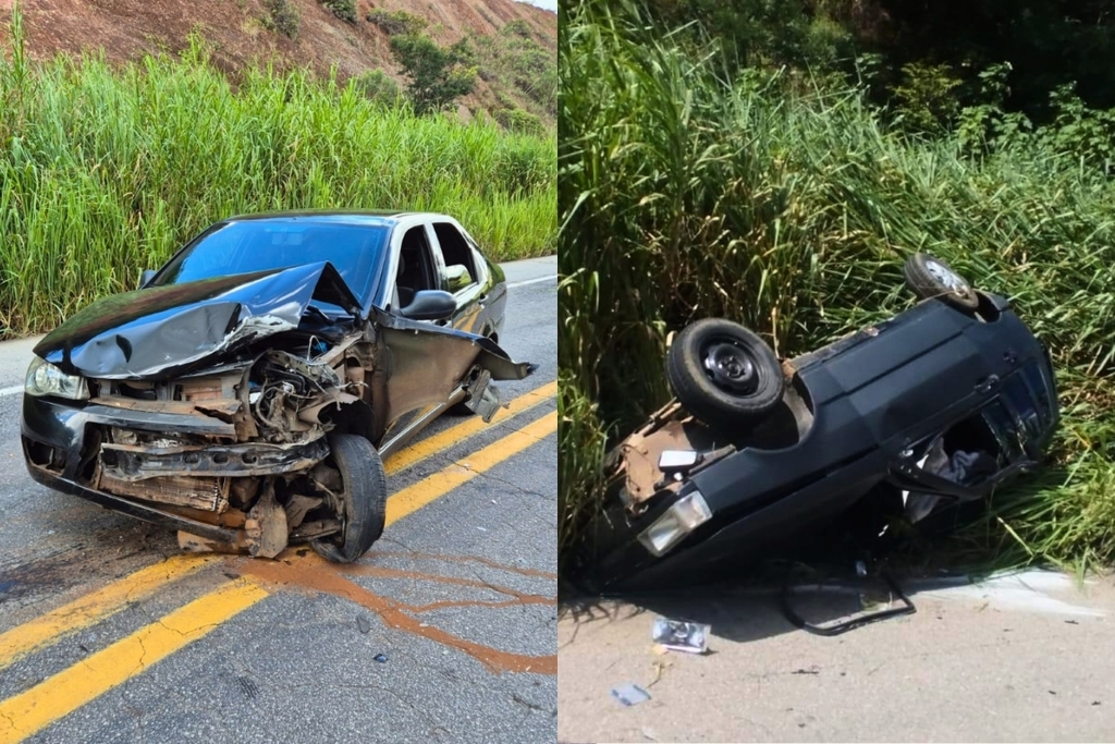 Colisão frontal entre carros deixa dois feridos na BR-262, em São Domingos do Prata